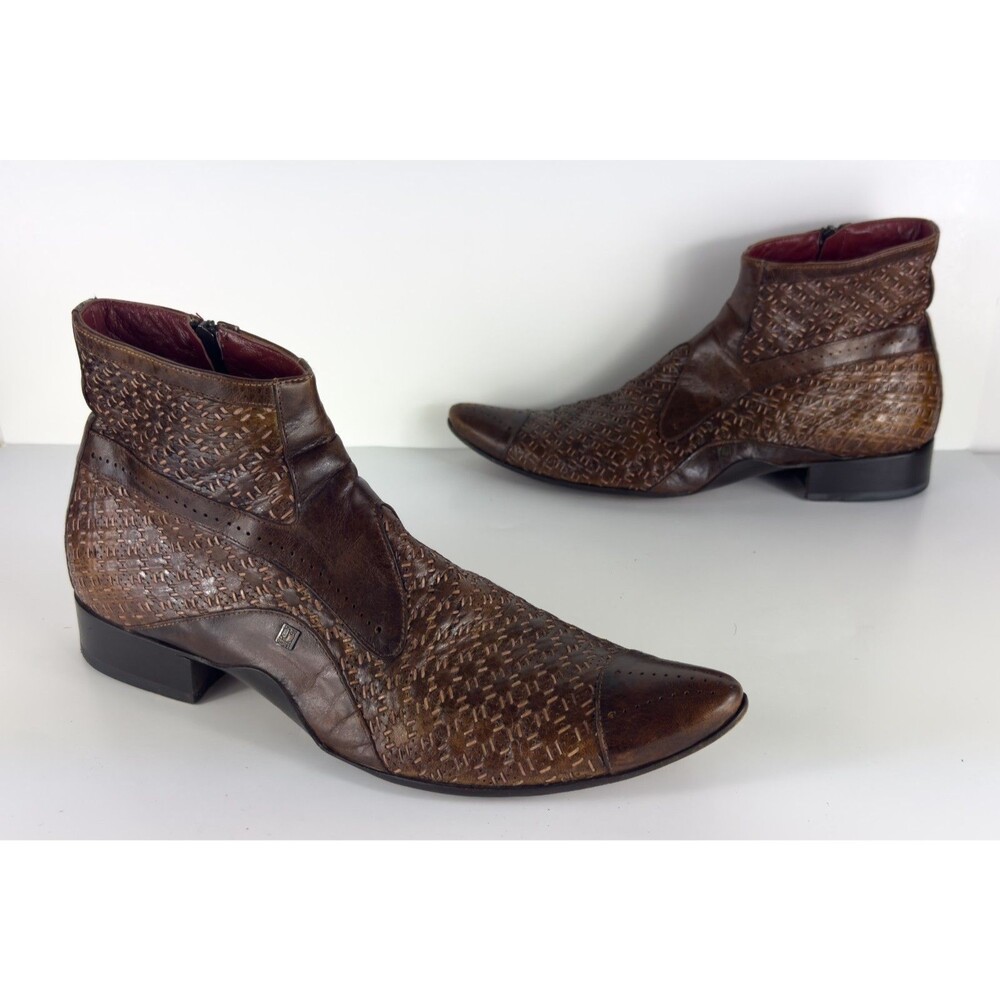 Jo Ghost Men's Brown Leather Cap Toe Woven Braided Boots EU 43 US 10 $595